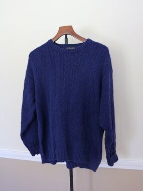 Brooks Brothers Cable Crewneck Sweater - Navy Blue